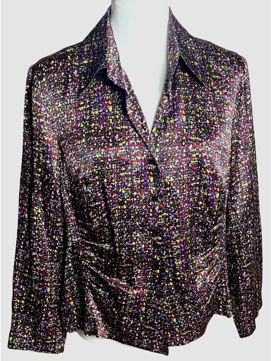 Talbots Tops - Talbots Silk Abstract Mosaic Blouse Button Colorful Ruched Glam Night Out Wm 14P
